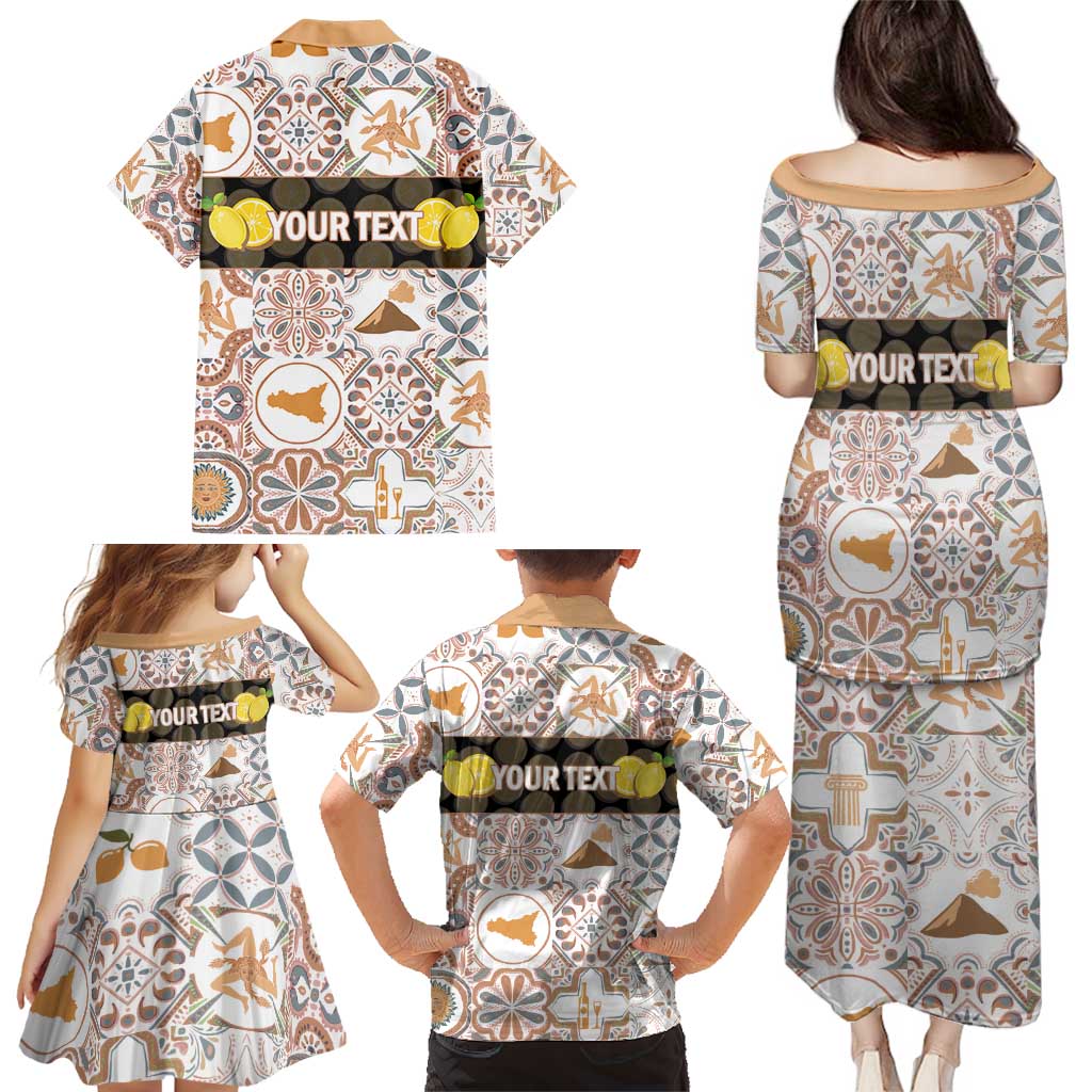 Personalized Sicilia National Symbols With Mosaic Motifs Family Matching Puletasi and Hawaiian Shirt