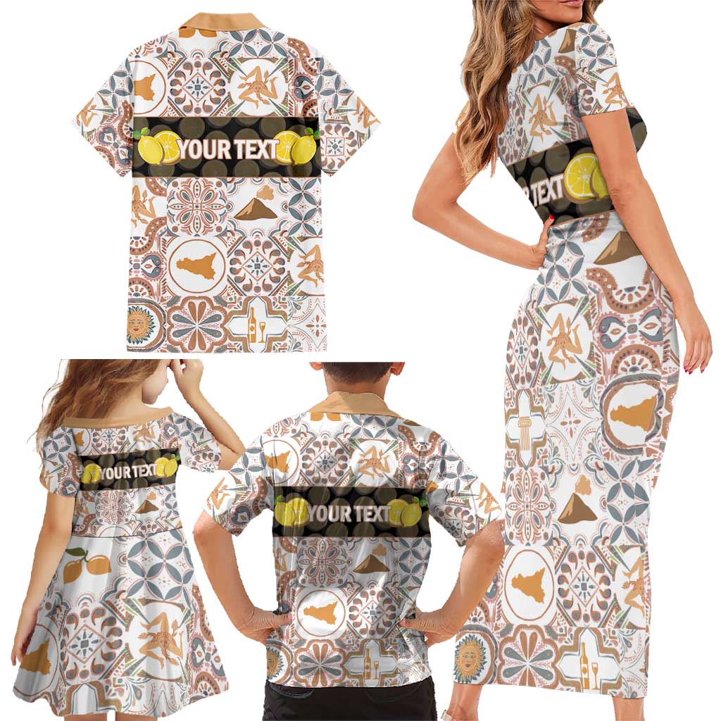 Personalized Sicilia National Symbols With Mosaic Motifs Family Matching Short Sleeve Bodycon Dress and Hawaiian Shirt