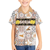 Personalized Sicilia National Symbols With Mosaic Motifs Family Matching Short Sleeve Bodycon Dress and Hawaiian Shirt