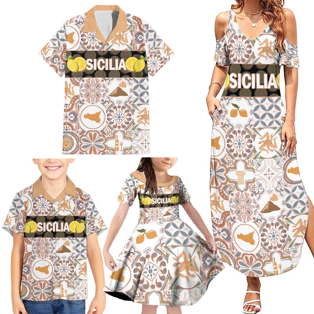 Personalized Sicilia National Symbols With Mosaic Motifs Family Matching Summer Maxi Dress and Hawaiian Shirt