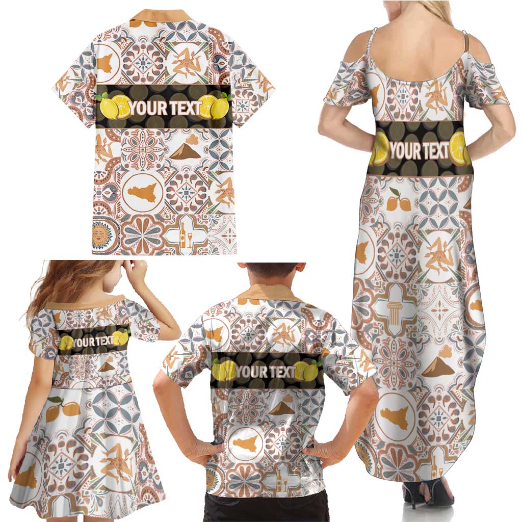 Personalized Sicilia National Symbols With Mosaic Motifs Family Matching Summer Maxi Dress and Hawaiian Shirt