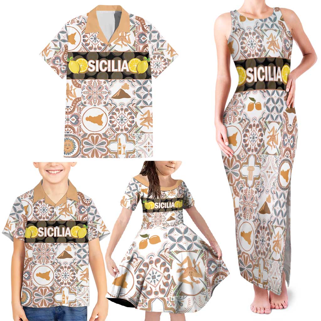 Personalized Sicilia National Symbols With Mosaic Motifs Family Matching Tank Maxi Dress and Hawaiian Shirt