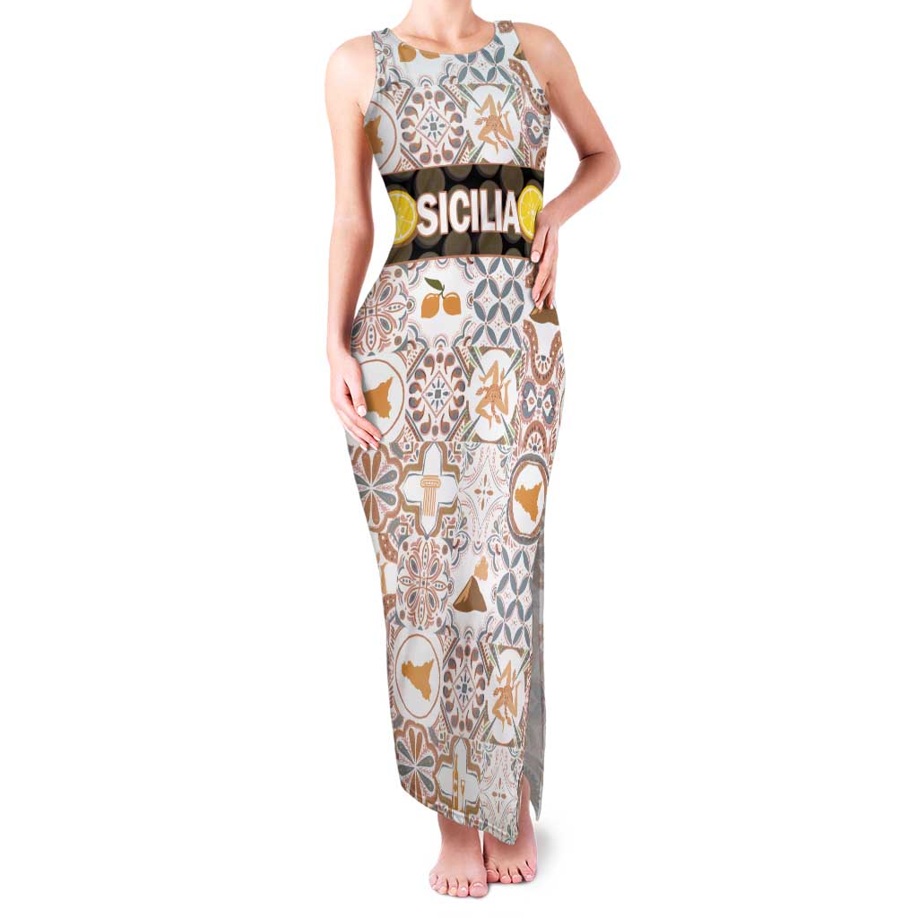Personalized Sicilia National Symbols With Mosaic Motifs Family Matching Tank Maxi Dress and Hawaiian Shirt