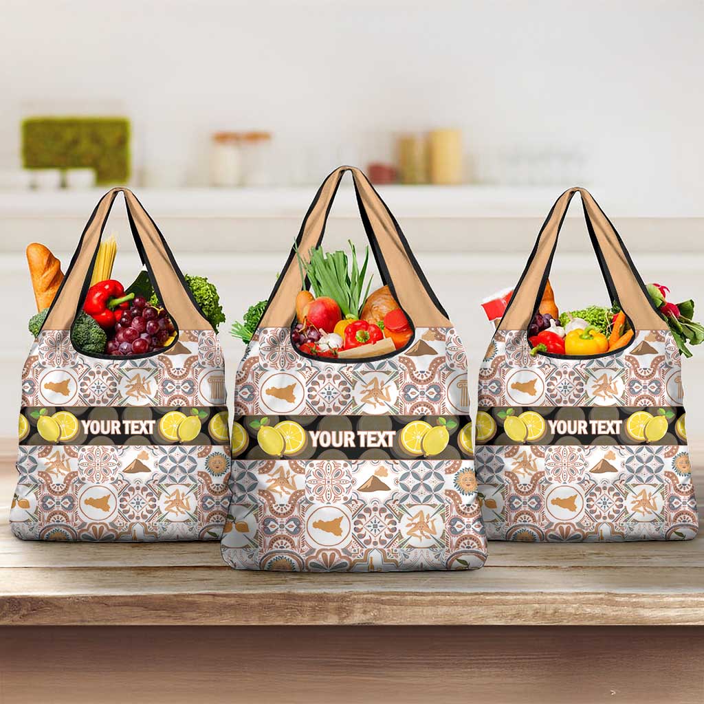 Personalized Sicilia National Symbols With Mosaic Motifs Grocery Bag