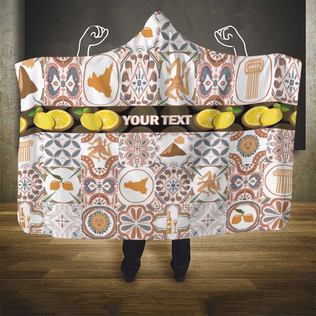 Personalized Sicilia National Symbols With Mosaic Motifs Hooded Blanket