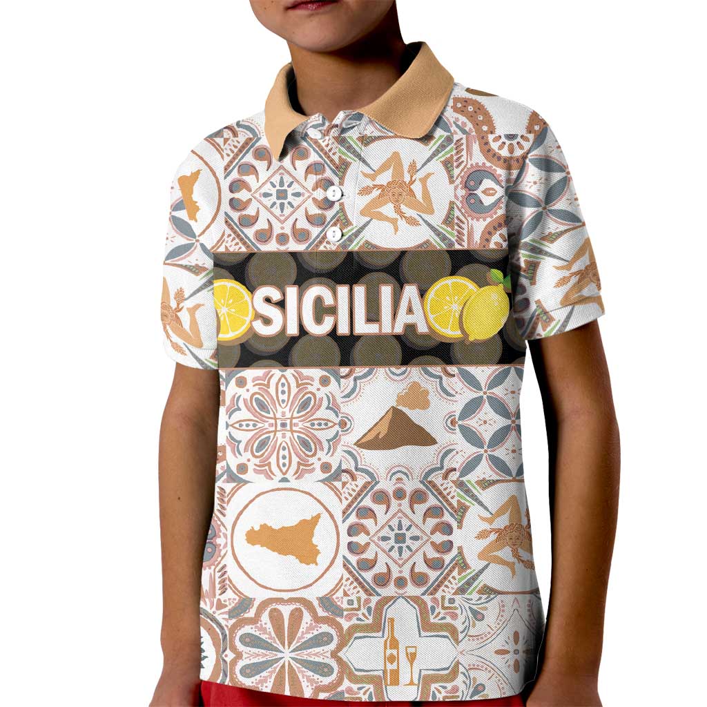 Personalized Sicilia National Symbols With Mosaic Motifs Kid Polo Shirt