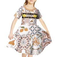 Personalized Sicilia National Symbols With Mosaic Motifs Kid Short Sleeve Dress