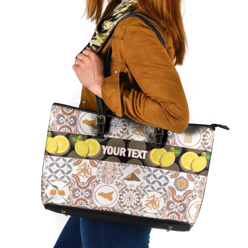 Personalized Sicilia National Symbols With Mosaic Motifs Leather Tote Bag