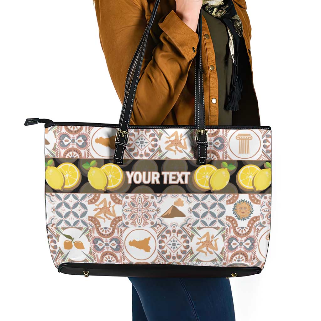 Personalized Sicilia National Symbols With Mosaic Motifs Leather Tote Bag