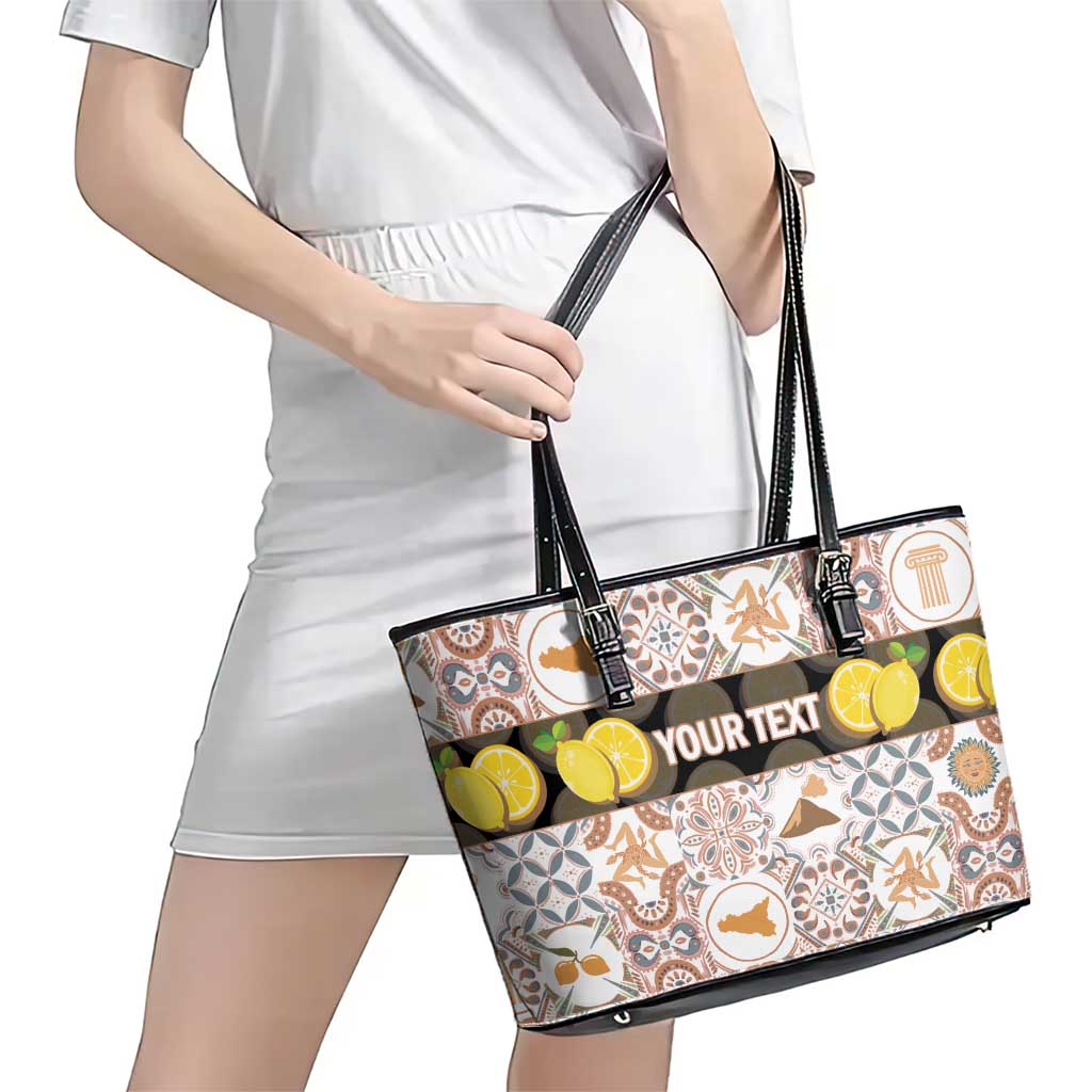 Personalized Sicilia National Symbols With Mosaic Motifs Leather Tote Bag