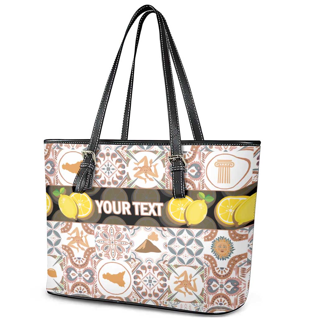 Personalized Sicilia National Symbols With Mosaic Motifs Leather Tote Bag