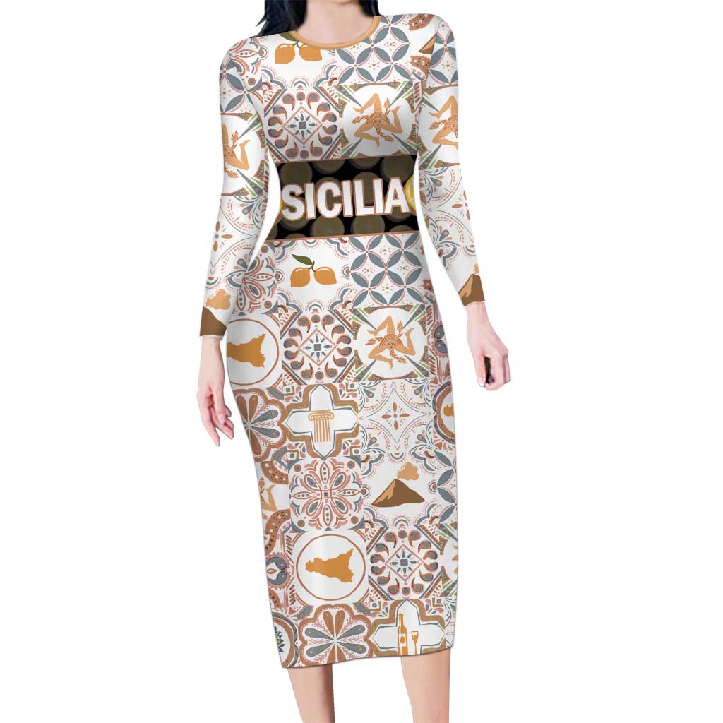 Personalized Sicilia National Symbols With Mosaic Motifs Long Sleeve Bodycon Dress