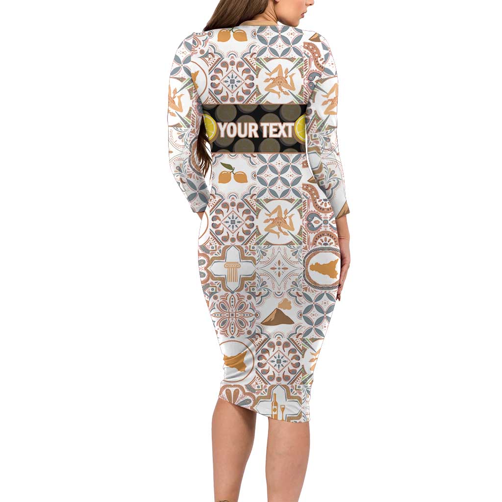 Personalized Sicilia National Symbols With Mosaic Motifs Long Sleeve Bodycon Dress
