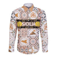 Personalized Sicilia National Symbols With Mosaic Motifs Long Sleeve Button Shirt