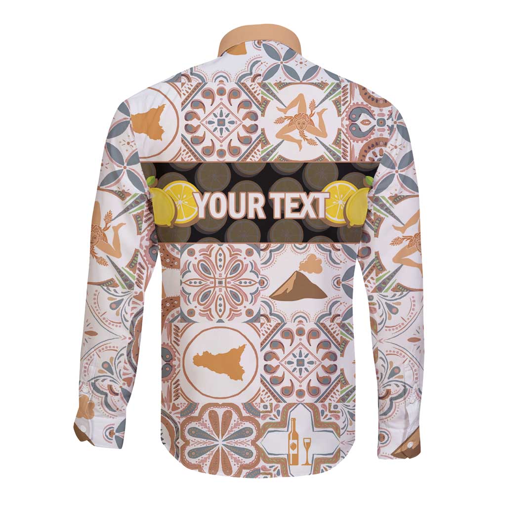 Personalized Sicilia National Symbols With Mosaic Motifs Long Sleeve Button Shirt