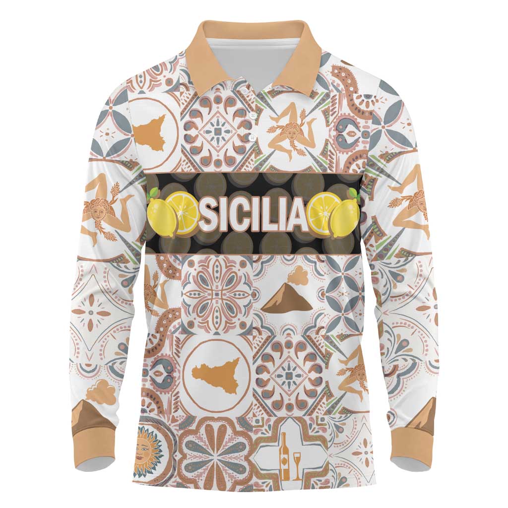 Personalized Sicilia National Symbols With Mosaic Motifs Long Sleeve Polo Shirt