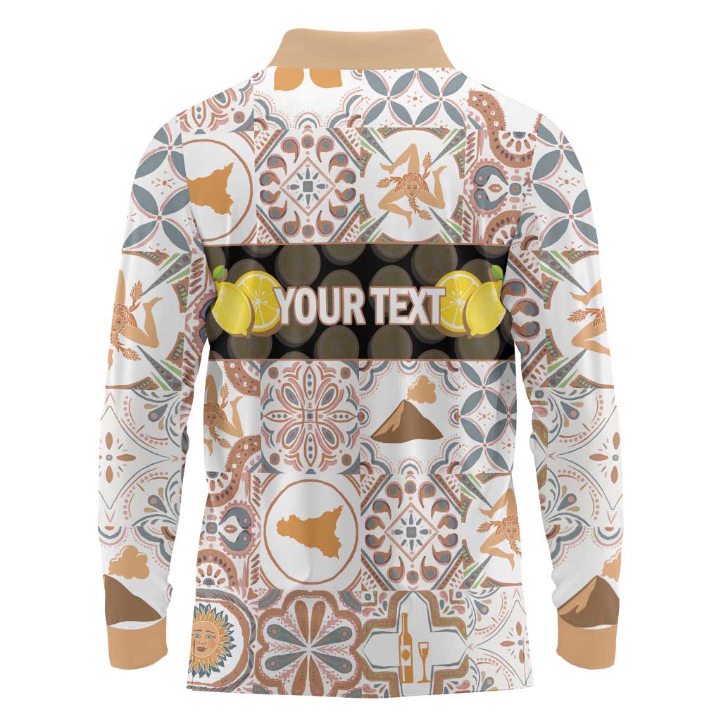 Personalized Sicilia National Symbols With Mosaic Motifs Long Sleeve Polo Shirt