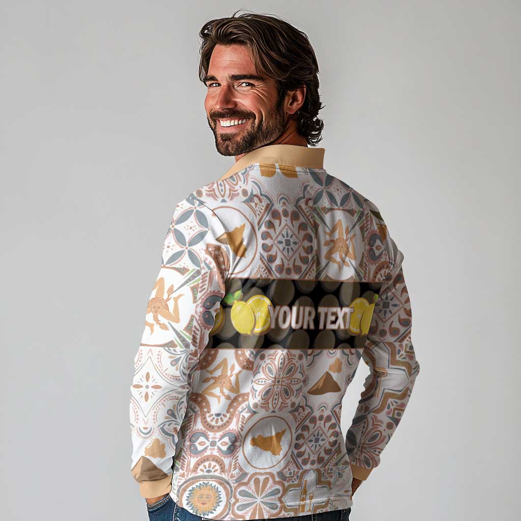 Personalized Sicilia National Symbols With Mosaic Motifs Long Sleeve Polo Shirt