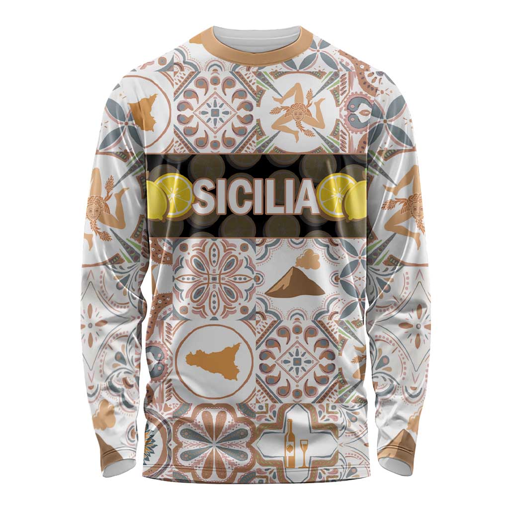 Personalized Sicilia National Symbols With Mosaic Motifs Long Sleeve Shirt