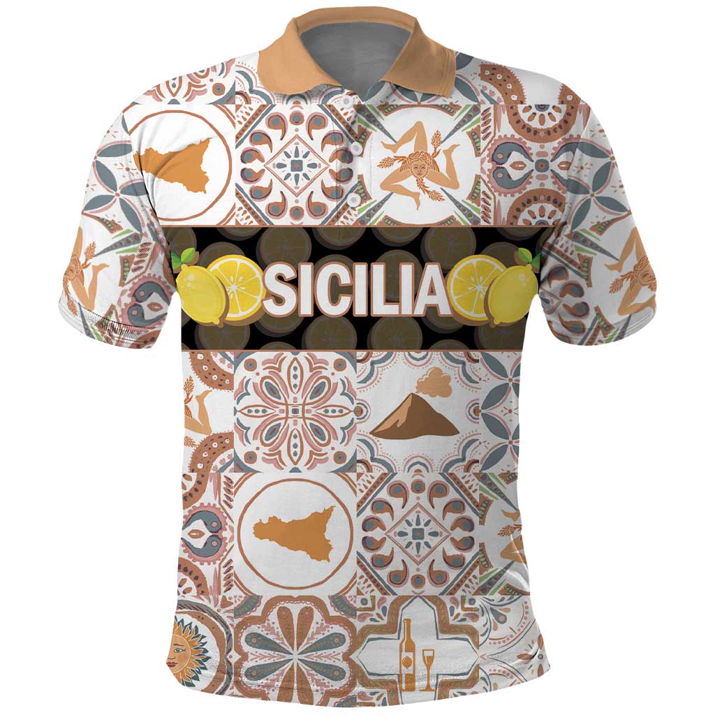 Personalized Sicilia National Symbols With Mosaic Motifs Polo Shirt