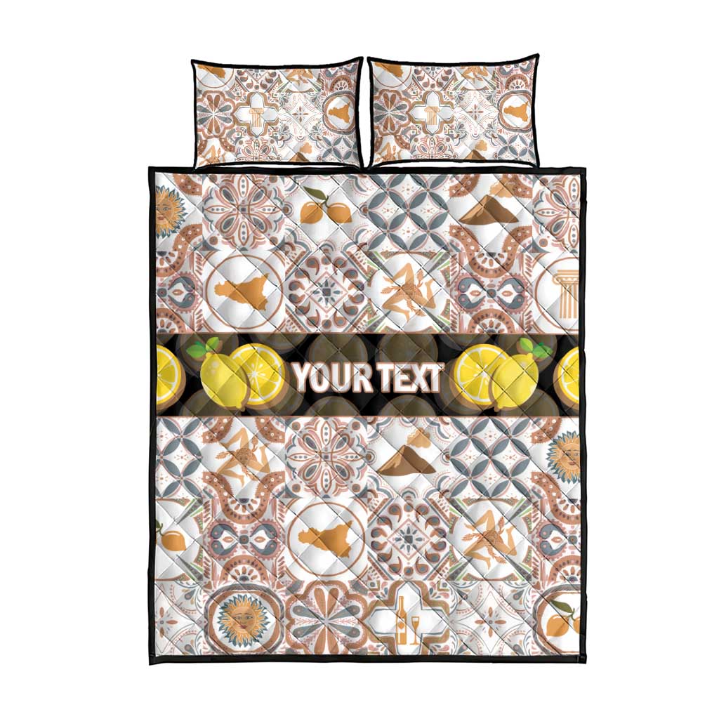 Personalized Sicilia National Symbols With Mosaic Motifs Quilt Bed Set