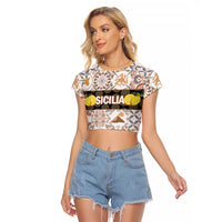 Personalized Sicilia National Symbols With Mosaic Motifs Raglan Cropped T Shirt