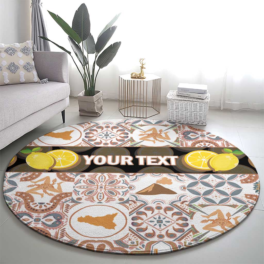 Personalized Sicilia National Symbols With Mosaic Motifs Round Carpet
