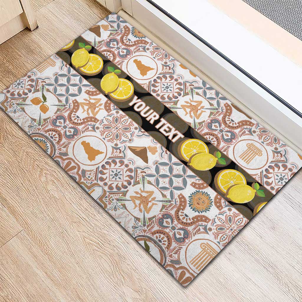 Personalized Sicilia National Symbols With Mosaic Motifs Rubber Doormat