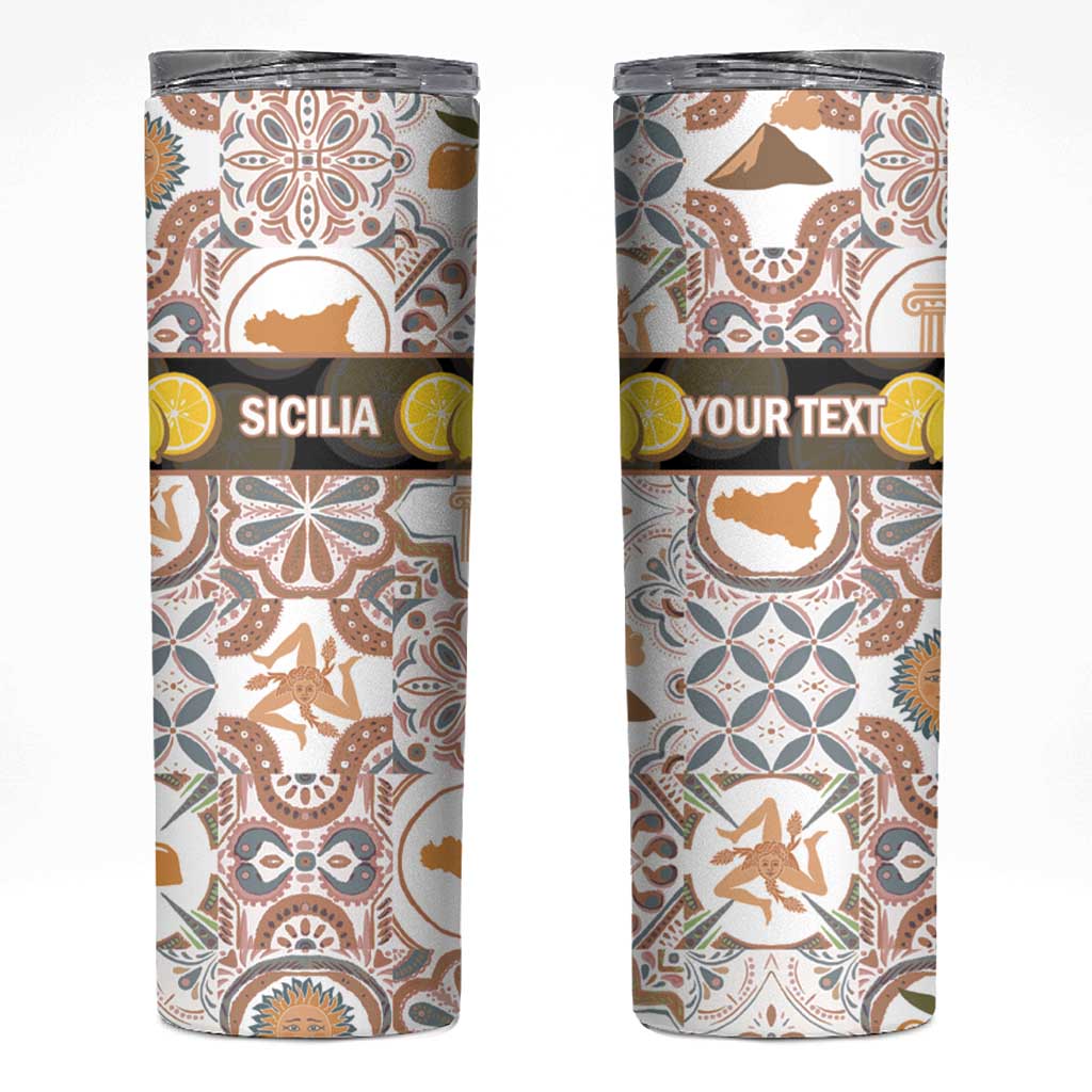 Personalized Sicilia National Symbols With Mosaic Motifs Skinny Tumbler