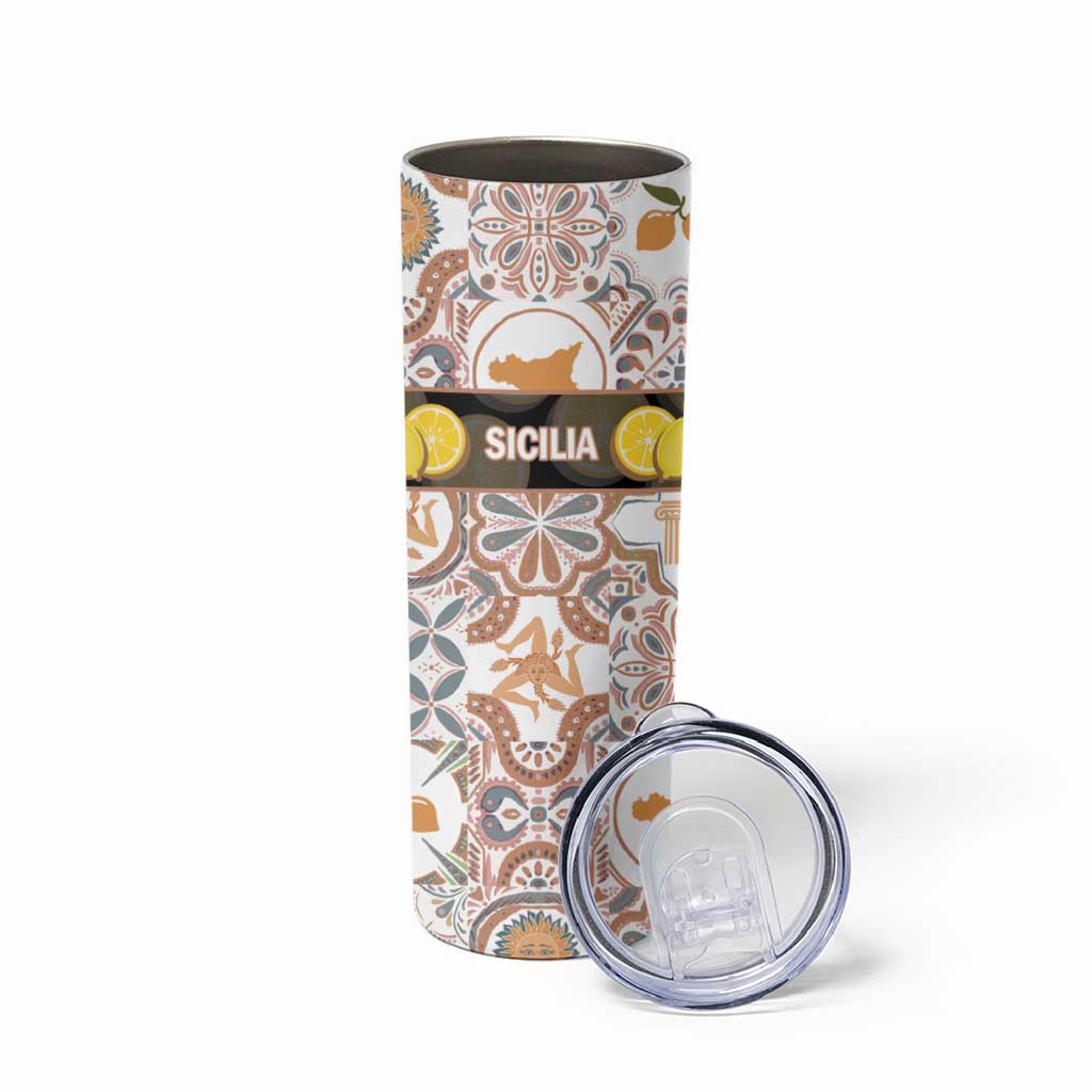 Personalized Sicilia National Symbols With Mosaic Motifs Skinny Tumbler