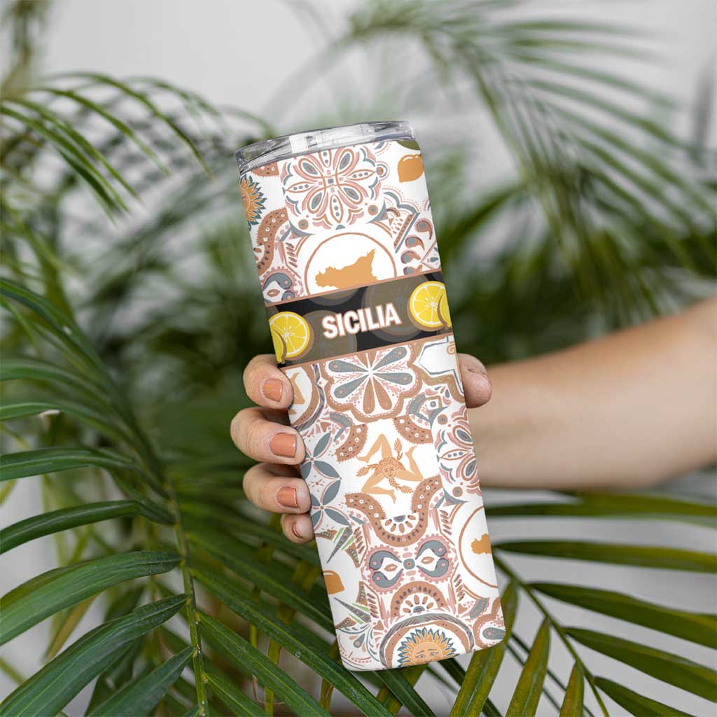 Personalized Sicilia National Symbols With Mosaic Motifs Skinny Tumbler