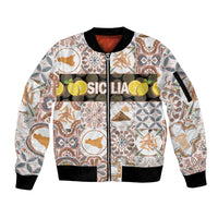 Personalized Sicilia National Symbols With Mosaic Motifs Sleeve Zip Bomber Jacket