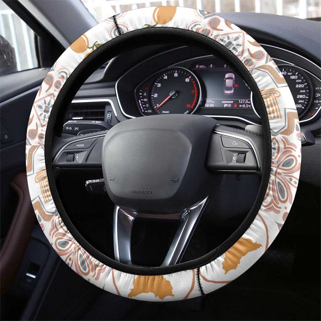 Sicilia National Symbols With Mosaic Motifs Steering Wheel Cover