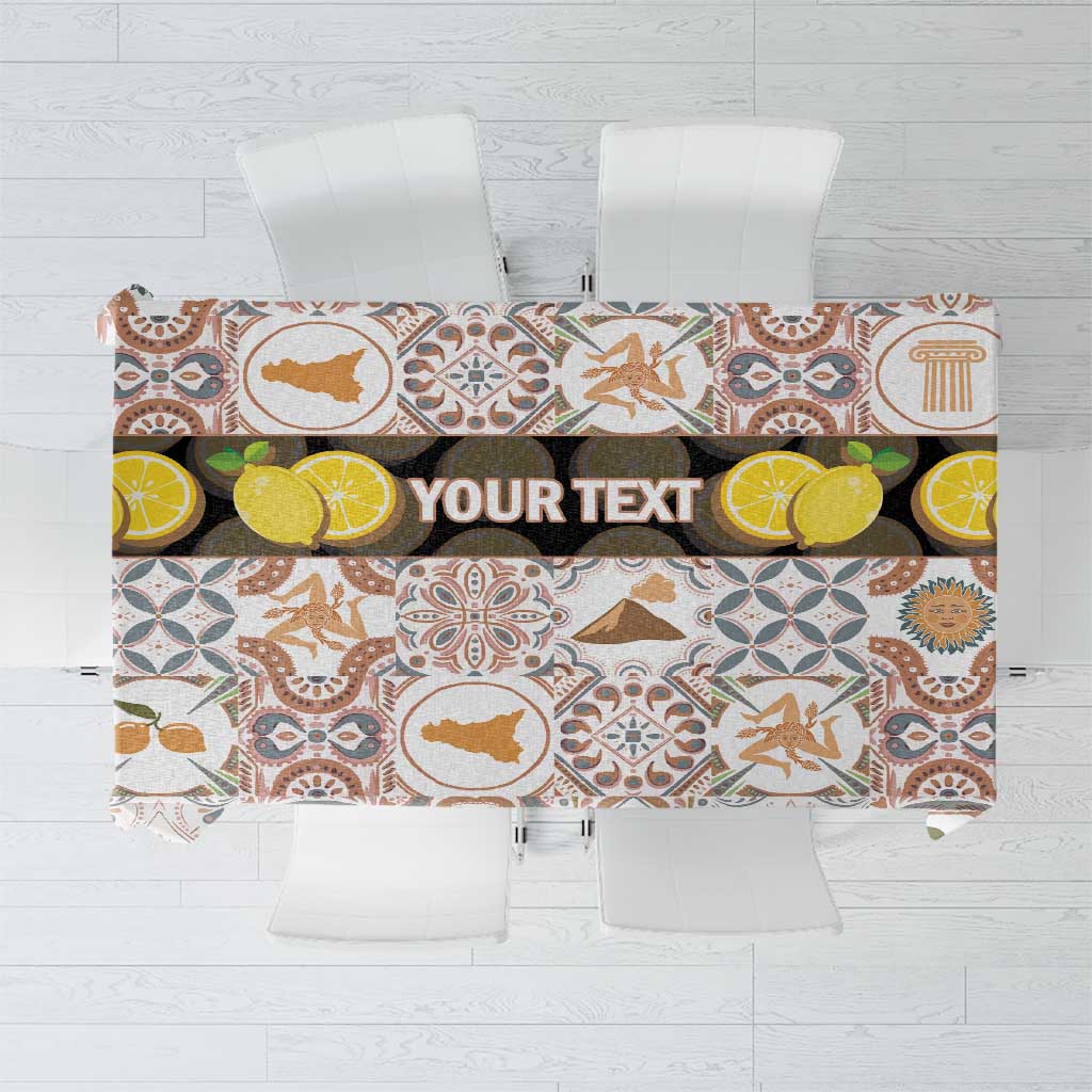 Personalized Sicilia National Symbols With Mosaic Motifs Tablecloth