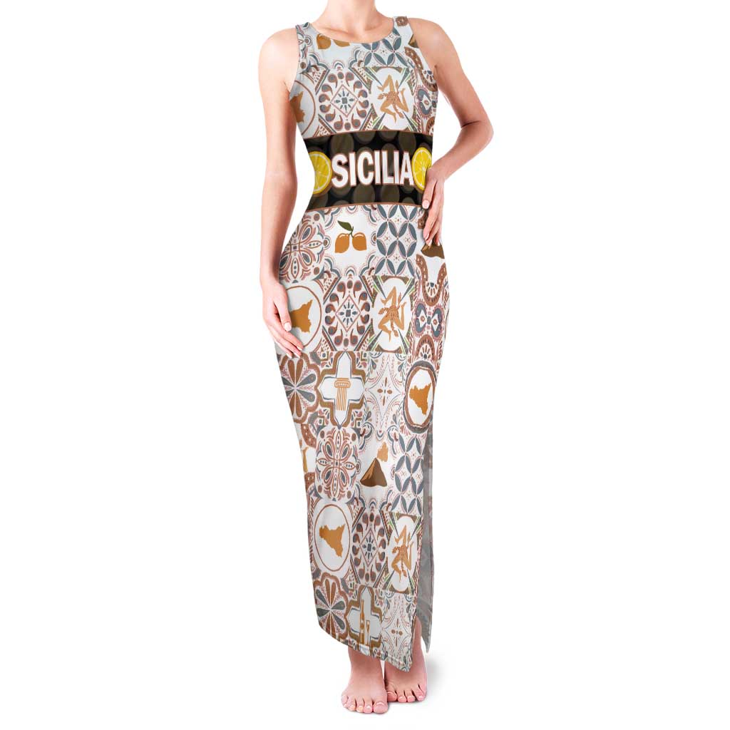 Personalized Sicilia National Symbols With Mosaic Motifs Tank Maxi Dress