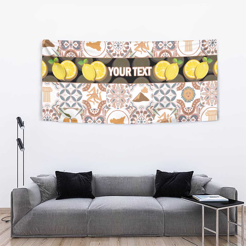 Personalized Sicilia National Symbols With Mosaic Motifs Tapestry