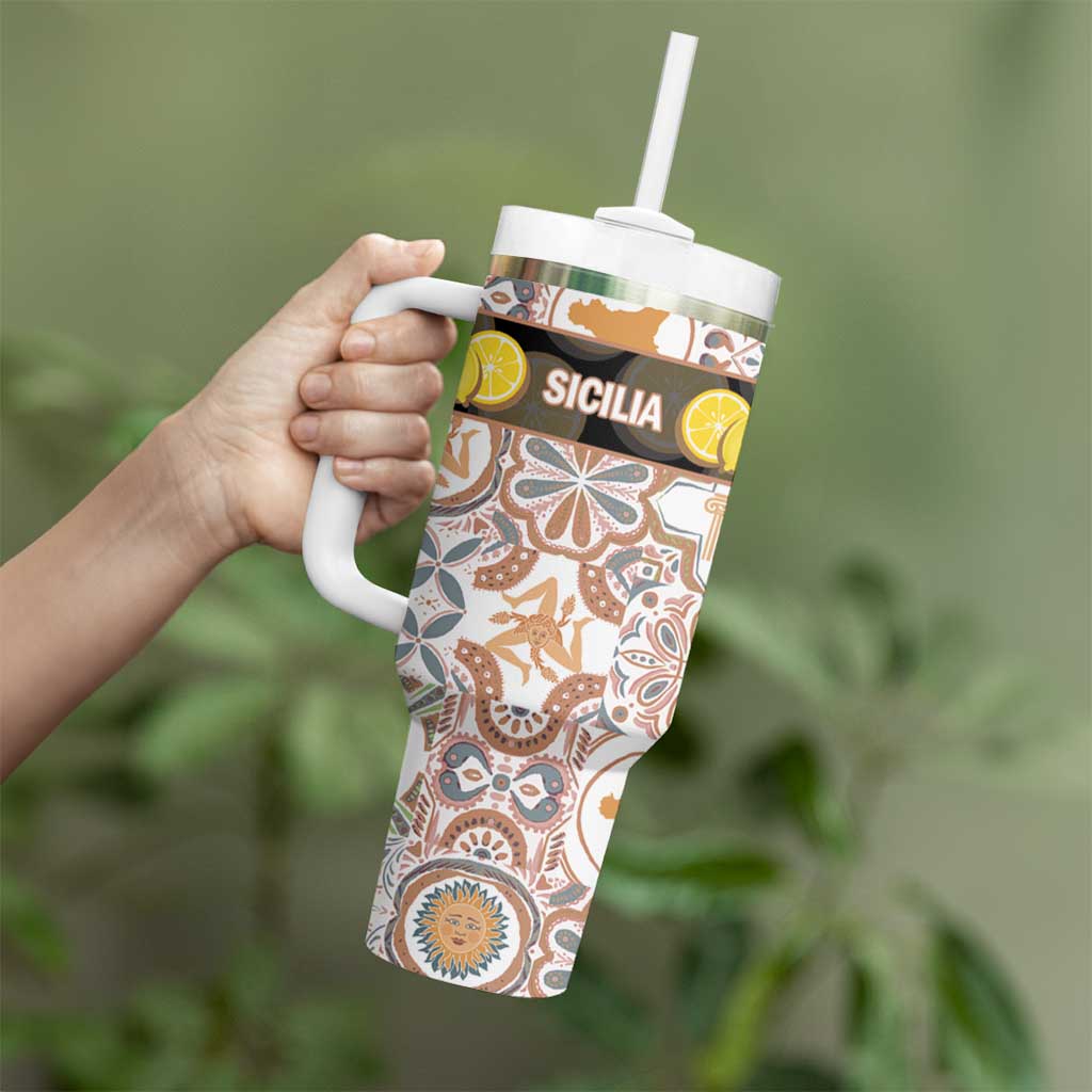 Personalized Sicilia National Symbols With Mosaic Motifs Tumbler With Handle