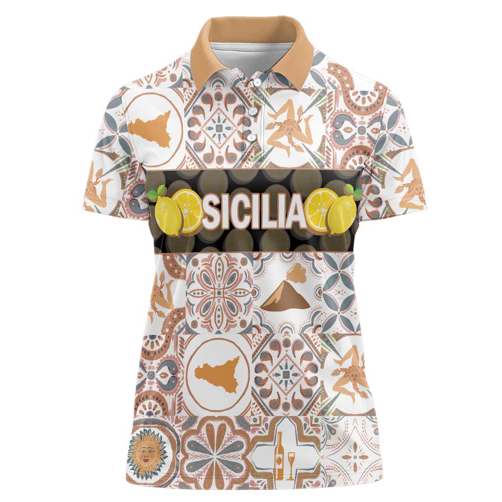Personalized Sicilia National Symbols With Mosaic Motifs Women Polo Shirt
