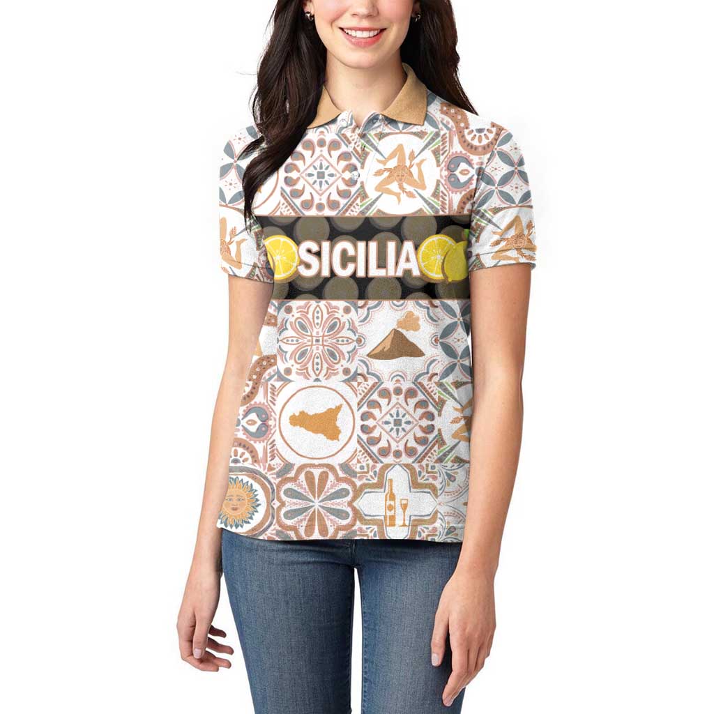 Personalized Sicilia National Symbols With Mosaic Motifs Women Polo Shirt