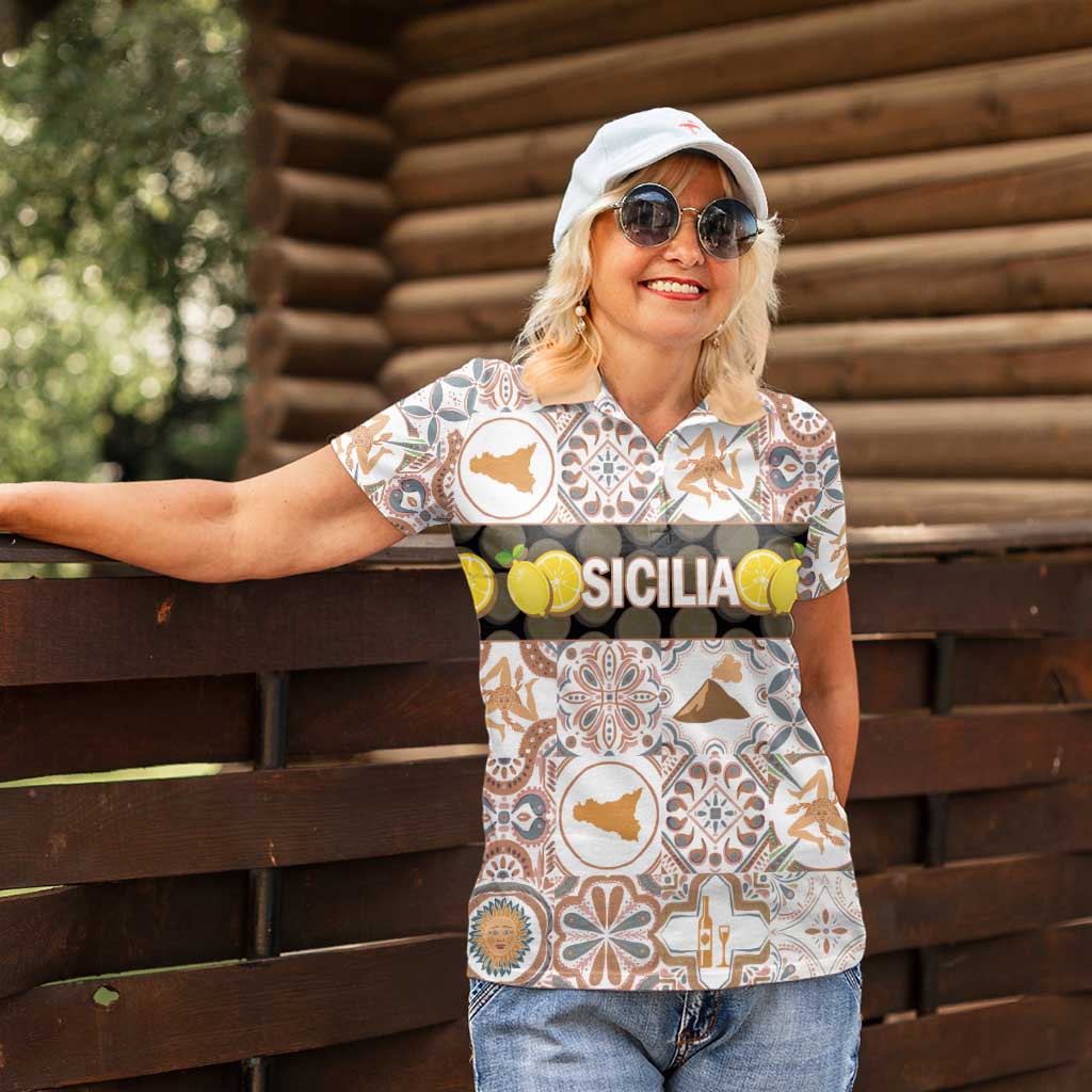 Personalized Sicilia National Symbols With Mosaic Motifs Women Polo Shirt