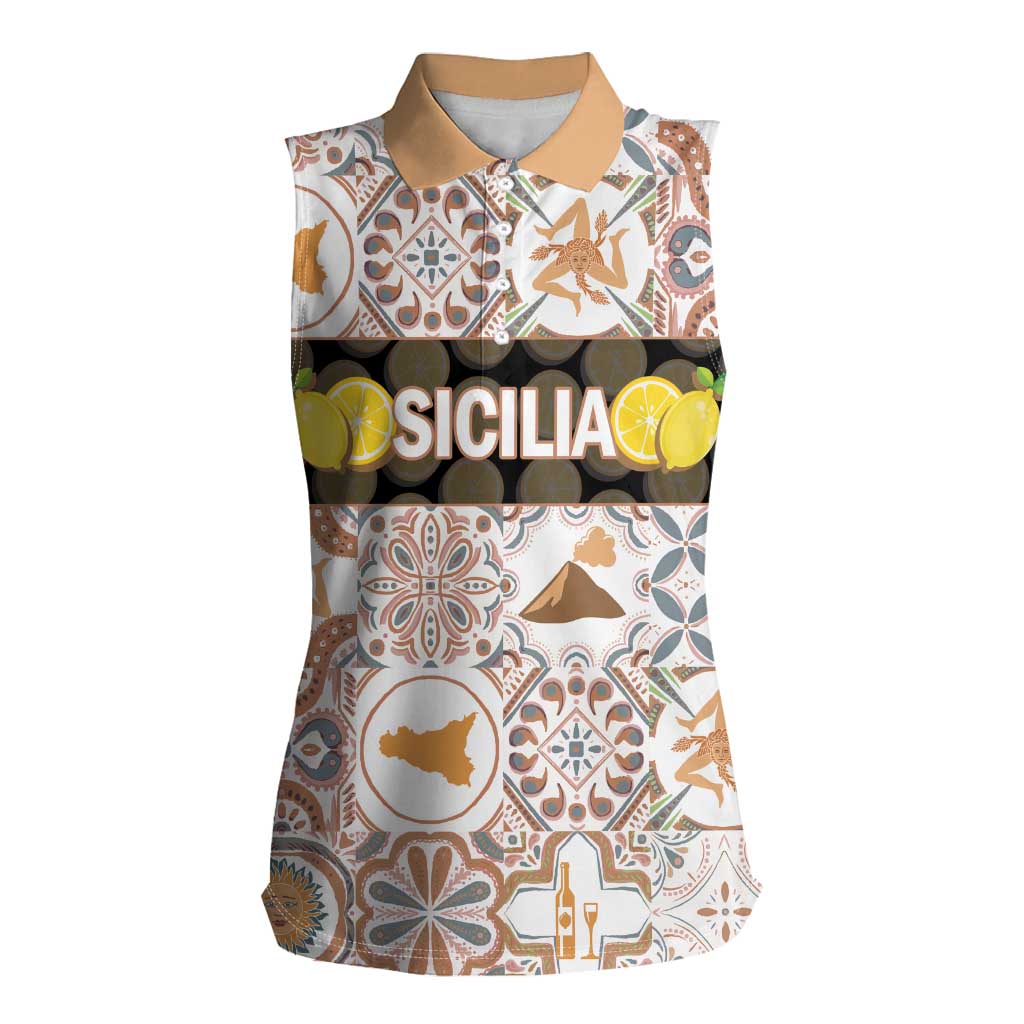 Personalized Sicilia National Symbols With Mosaic Motifs Women Sleeveless Polo Shirt