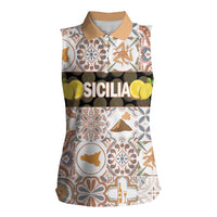 Personalized Sicilia National Symbols With Mosaic Motifs Women Sleeveless Polo Shirt