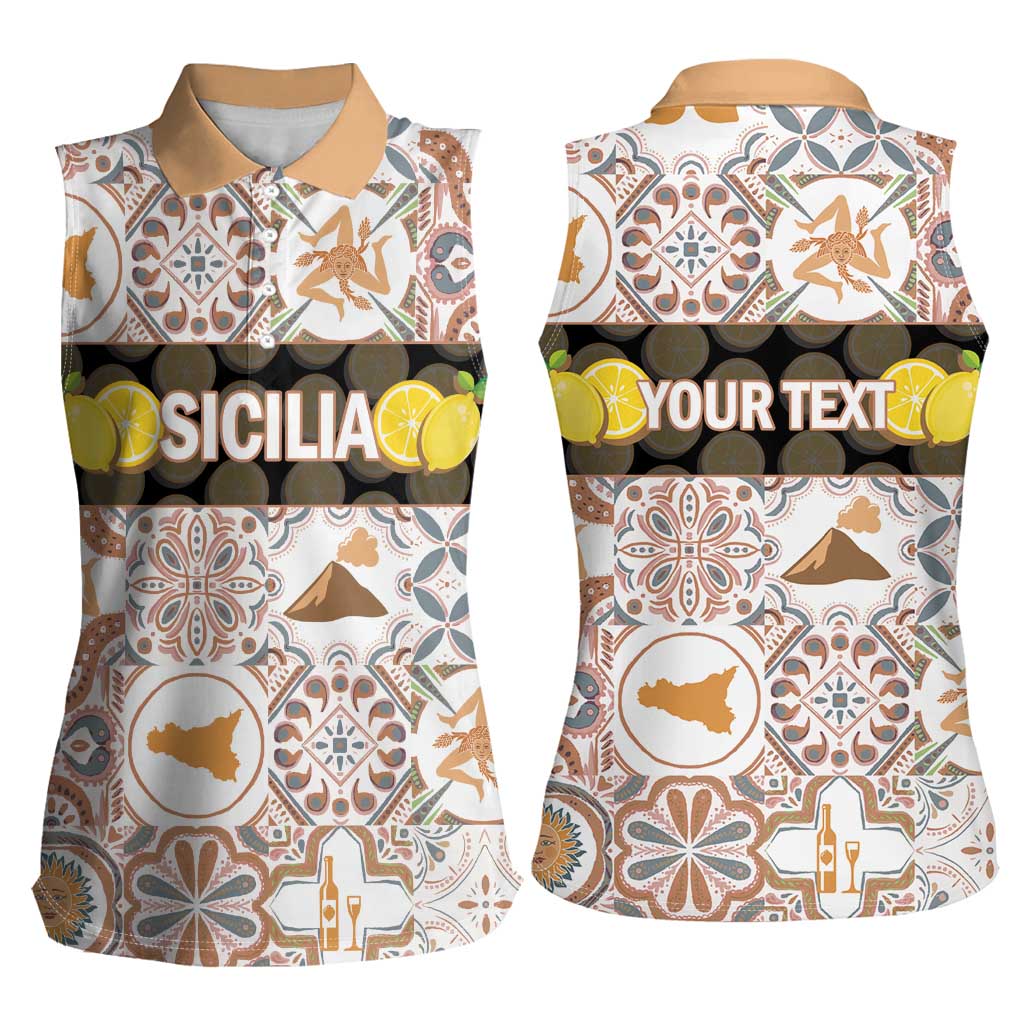 Personalized Sicilia National Symbols With Mosaic Motifs Women Sleeveless Polo Shirt