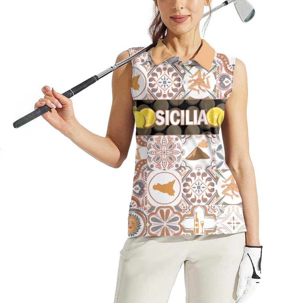 Personalized Sicilia National Symbols With Mosaic Motifs Women Sleeveless Polo Shirt