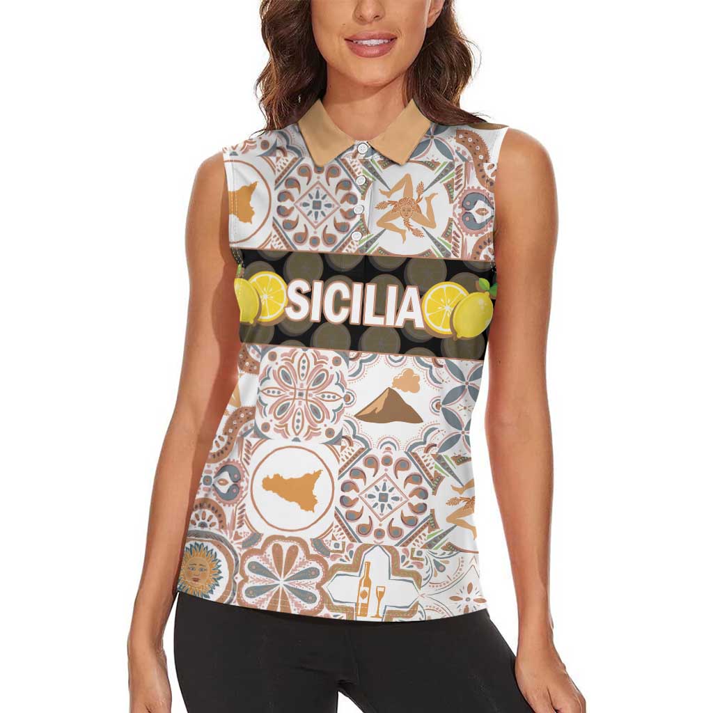 Personalized Sicilia National Symbols With Mosaic Motifs Women Sleeveless Polo Shirt