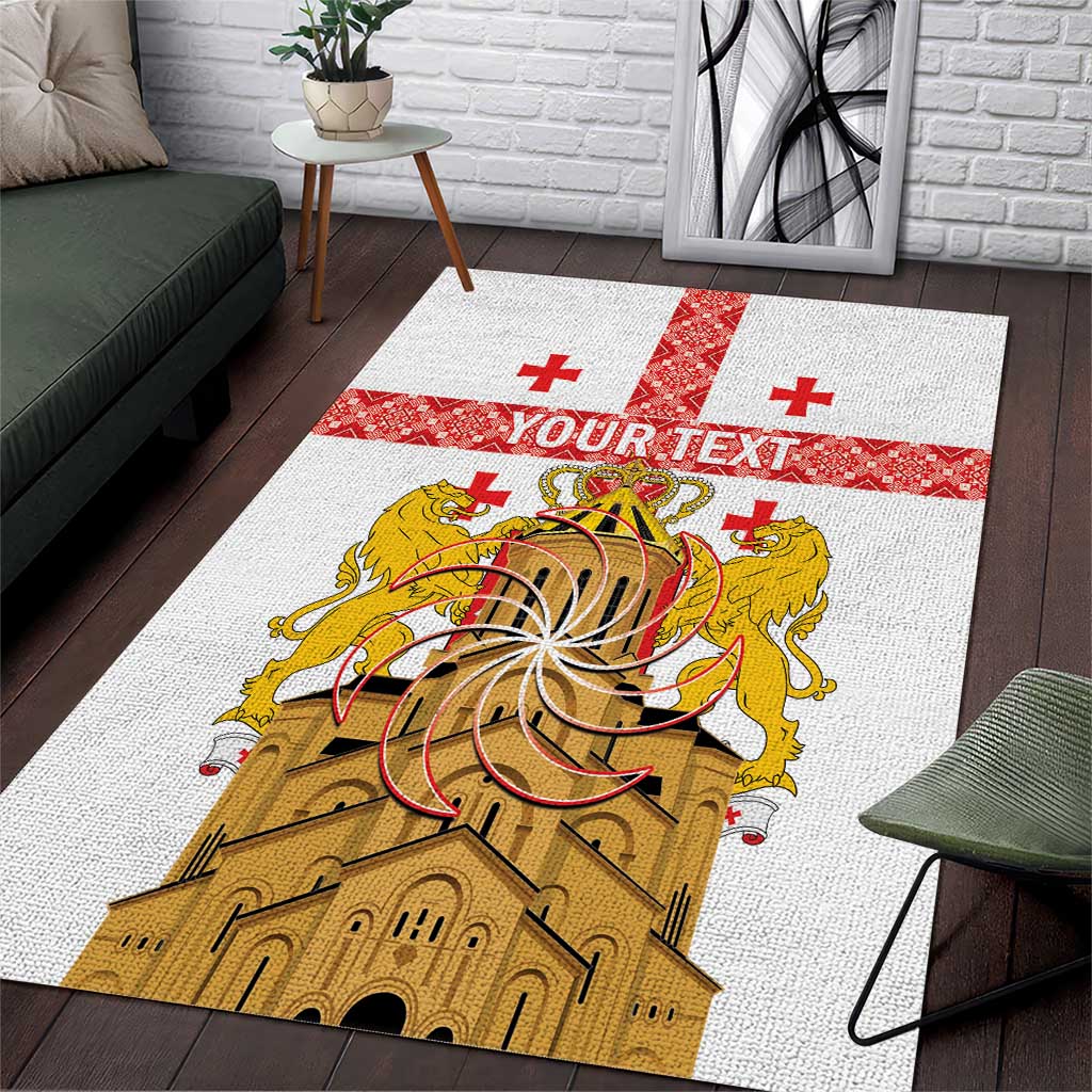 Personalised Georgia Independence Day Area Rug Sameba Cathedral Borjgali Folk Pattern