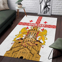 Personalised Georgia Independence Day Area Rug Sameba Cathedral Borjgali Folk Pattern