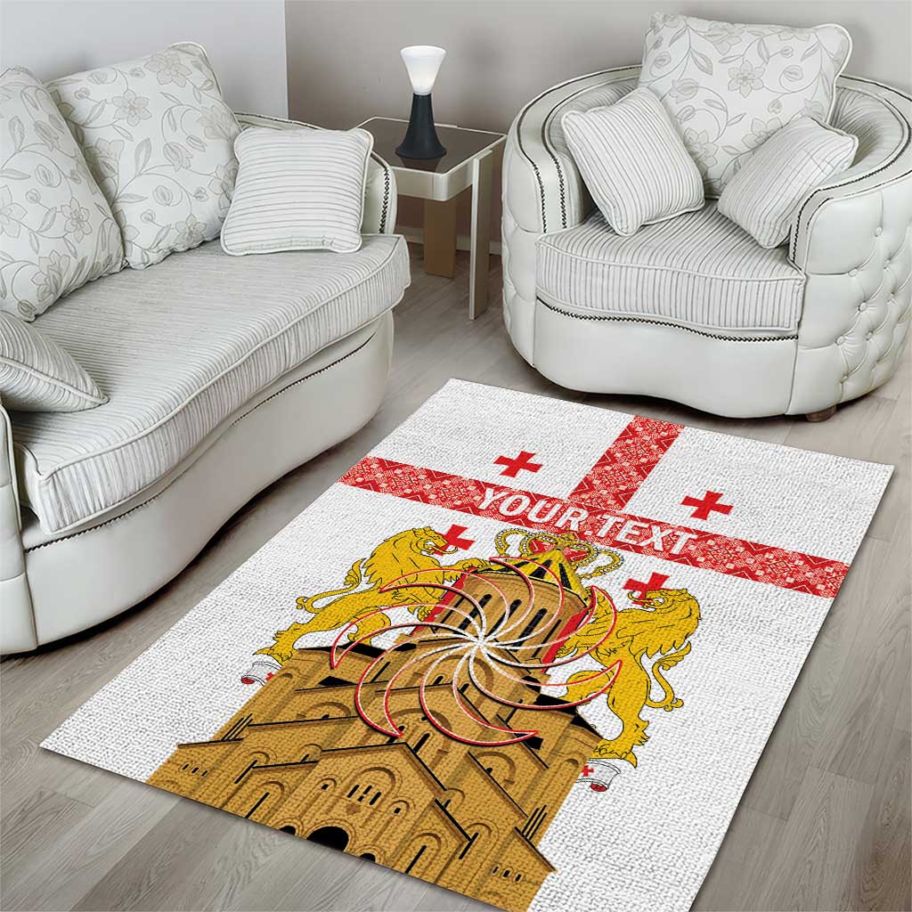 Personalised Georgia Independence Day Area Rug Sameba Cathedral Borjgali Folk Pattern
