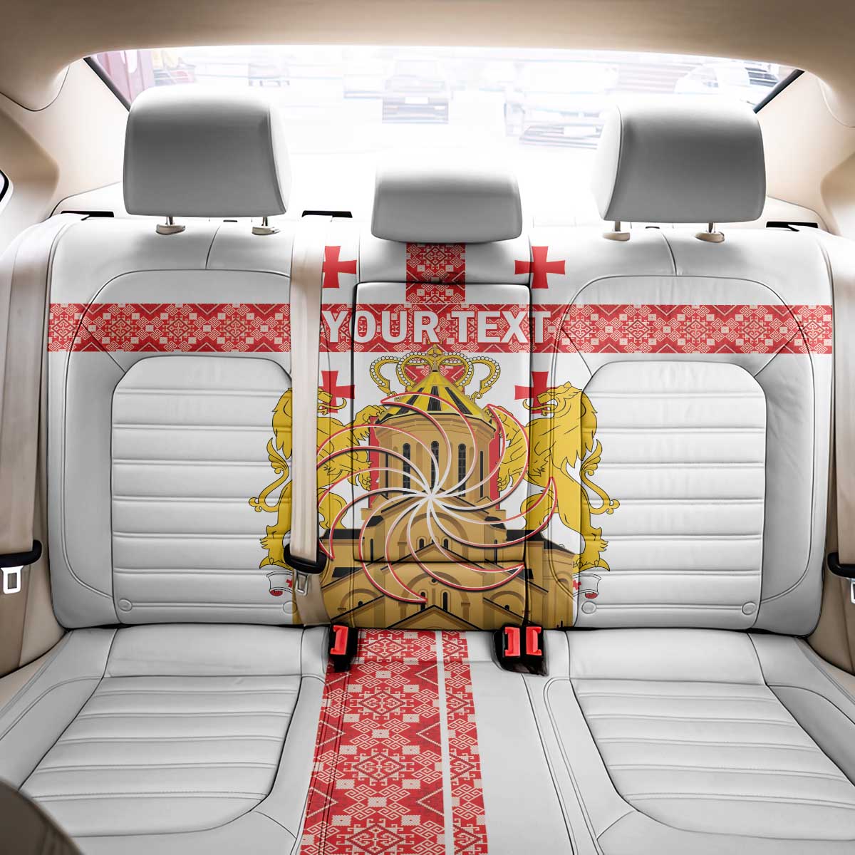 Personalised Georgia Independence Day Back Car Seat Cover Sameba Cathedral Borjgali Folk Pattern