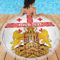 Personalised Georgia Independence Day Beach Blanket Sameba Cathedral Borjgali Folk Pattern